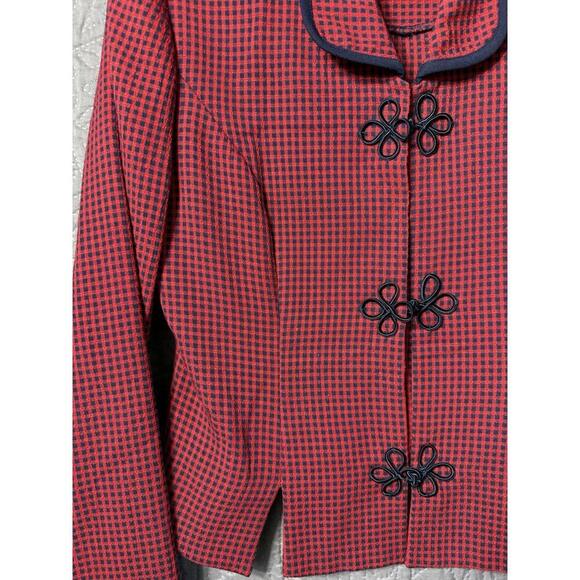 Vintage Check Blazer Jacket size 8 Dark Academia Tailored Red Black Plaid - Picture 7 of 9